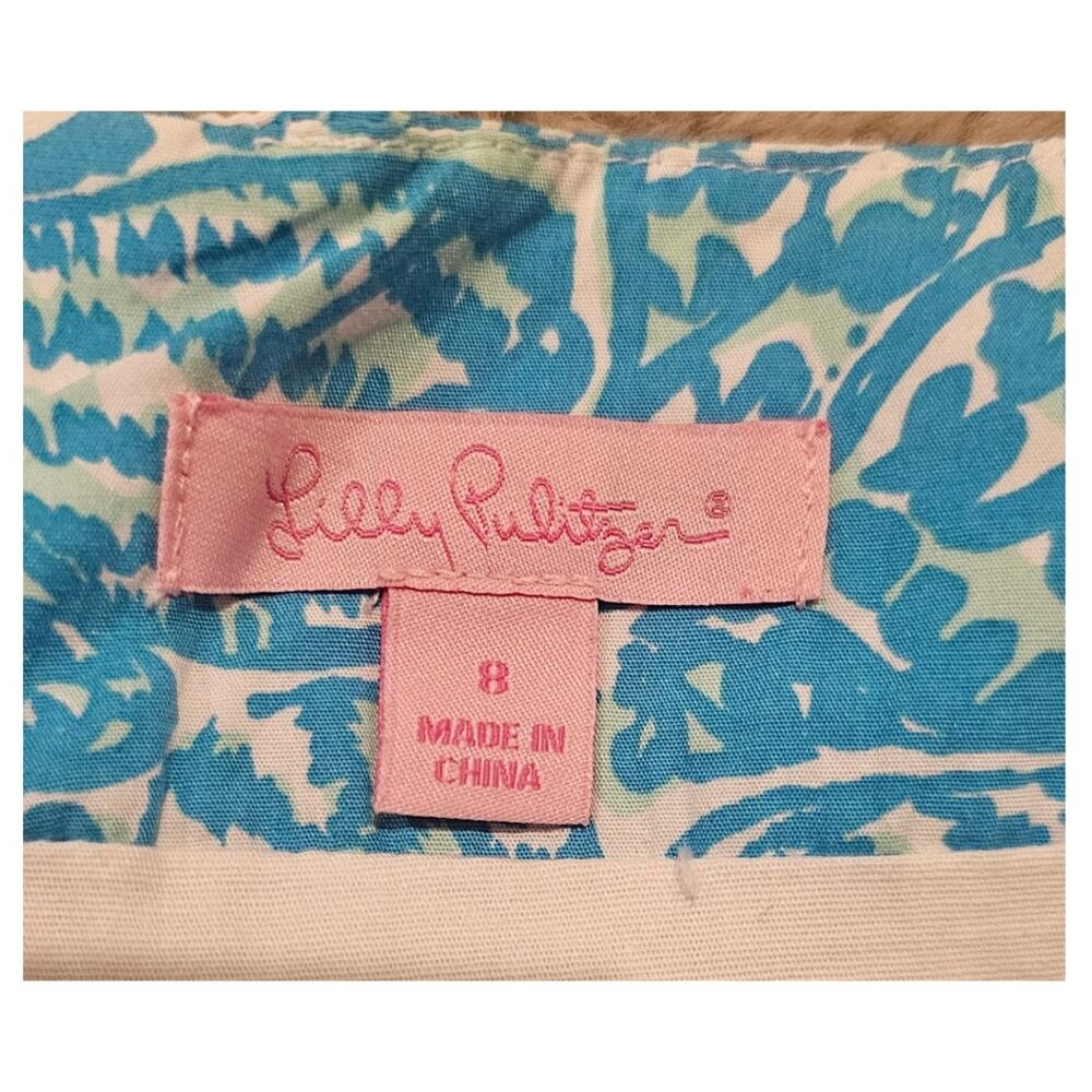 Lilly Pulitzer Skort/Skirt Seashells Coral Zip Back 100% Cotton Ruffle Hem Sz 8 - Picture 7 of 10